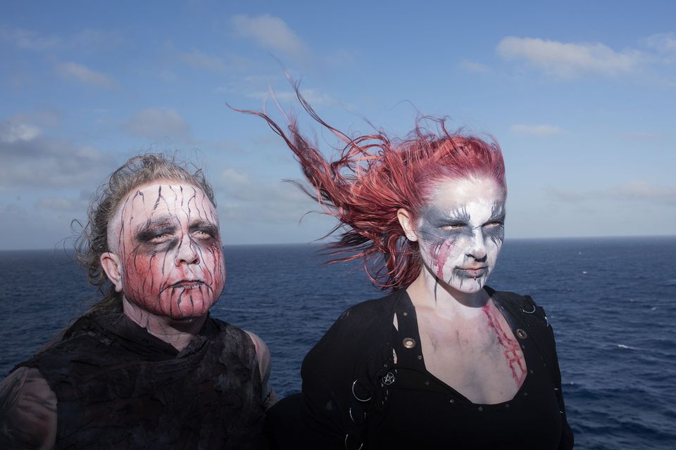 Painful bassist, Axx, left, and vocalist, Latura, wear what's known as corpse paint. MUST CREDIT: Louie Palu/Agence VU/For The Washington Post