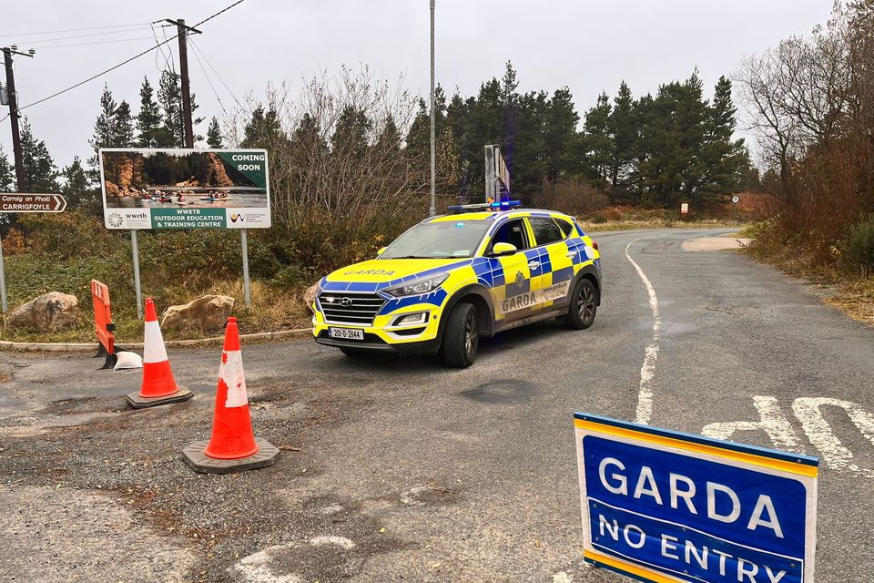 Gardaí blocking the road at Forth Mountain on Sunday afternoon.