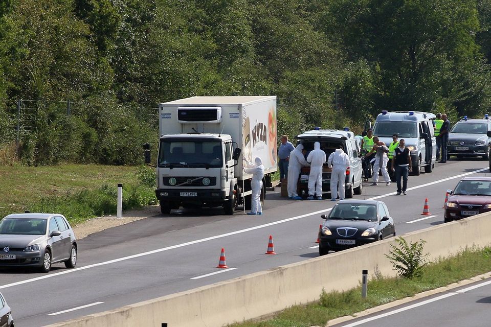 The bodies were found in a truck on the main route connecting Vienna with Budapest (AP)