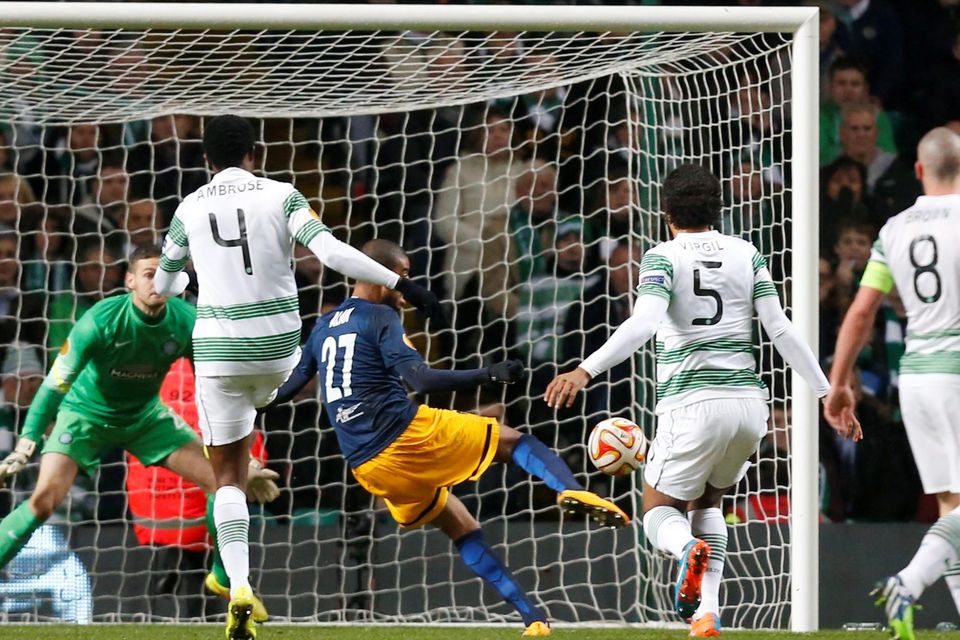 FC Salzburg's Alan scores his first goal during the UEFA Europa League match at Celtic Park, Glasgow. PRESS ASSOCIATION Photo. Picture date: Thursday November 27, 2014. See PA story SOCCER Celtic. Photo credit should read Danny Lawson/PA Wire.