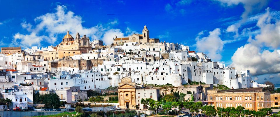 The whitewashed walls and buildings of Ostuni look resplendent in the sunshine and can be seen for miles away.