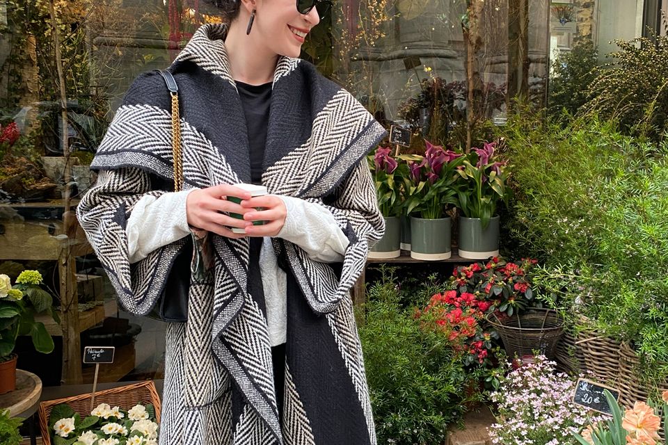 Bridget Geoghegan of Mise Tusa wearing one of their tweed coats in Paris. Photo: Bérangère Lomont