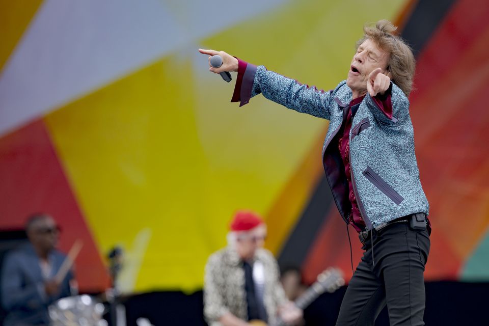 Mick Jagger performs during the New Orleans Jazz and Heritage Festival in New Orleans (AP Photo/Matthew Hinton)