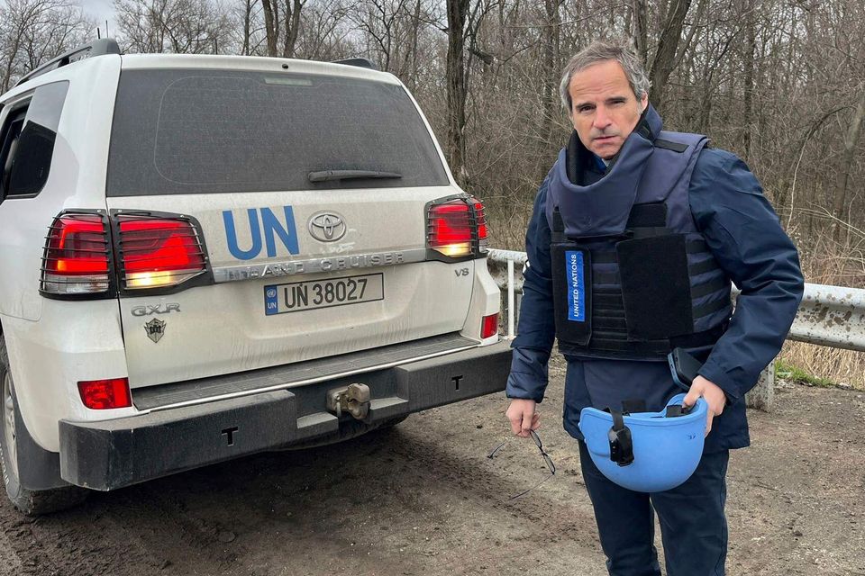 UN atomic energy chief Rafael Mariano Grossi on his way to the Zaporizhzhia nuclear power plant in Ukraine (IAEA Press Office via AP)