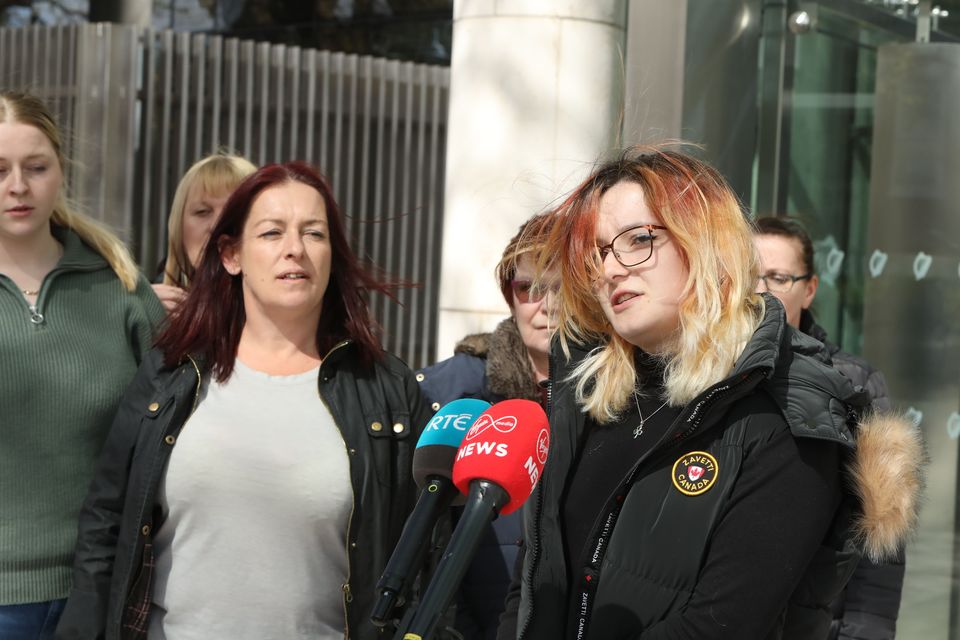 Chloe Mullane speaks to the media after her dad Cyril Mullane was jailed.(Pic: Collins Courts)