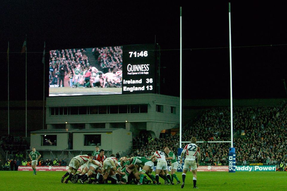 A general view of rugby at Croke Park as the Ireland and England packs engage in a scrum during the RBS Six Nations Rugby Championship match in 2007