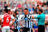 thumbnail: Aleksandar Mitrovic (2nd R) of Newcastle United is shown a red card by referee Andre Marriner (1st R)