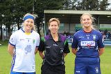 thumbnail: Wicklow captain Sarah Jane Winders, match referee Angela Gallagher and Westmeath captain Lauren McCormack. 