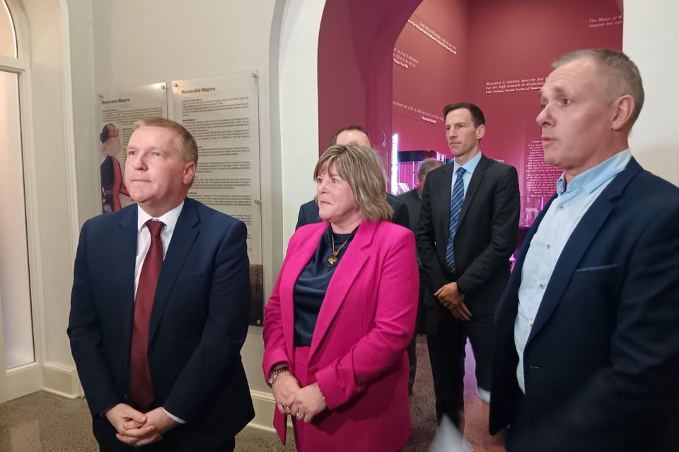 Minister for Finance Michael McGrath, Minister of State Mary Butler and William Bolster, executive of Waterford Airport, at Friday's multi-million euro investment of Waterford Airport. 