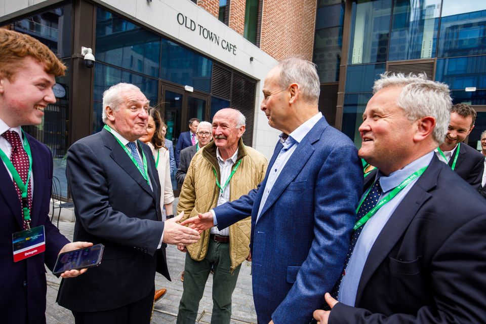 Tánaiste Micheál Martin with former taoiseach Bertie Ahern at the Fianna Fáil ard fheis in Dublin. Photo: Mark Condren