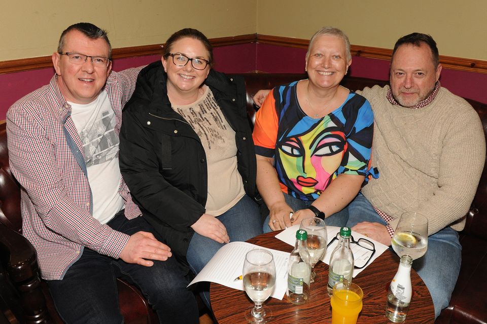 At the table quiz in aid of the Gorey Community School Theatre and Dininghall fund in the Loch Garman Arms Hotel on Wednesday evening were Colm Ryan, Jane Montague Peters, Ann Rooney and John Mortensen. Pic: Jim Campbell
