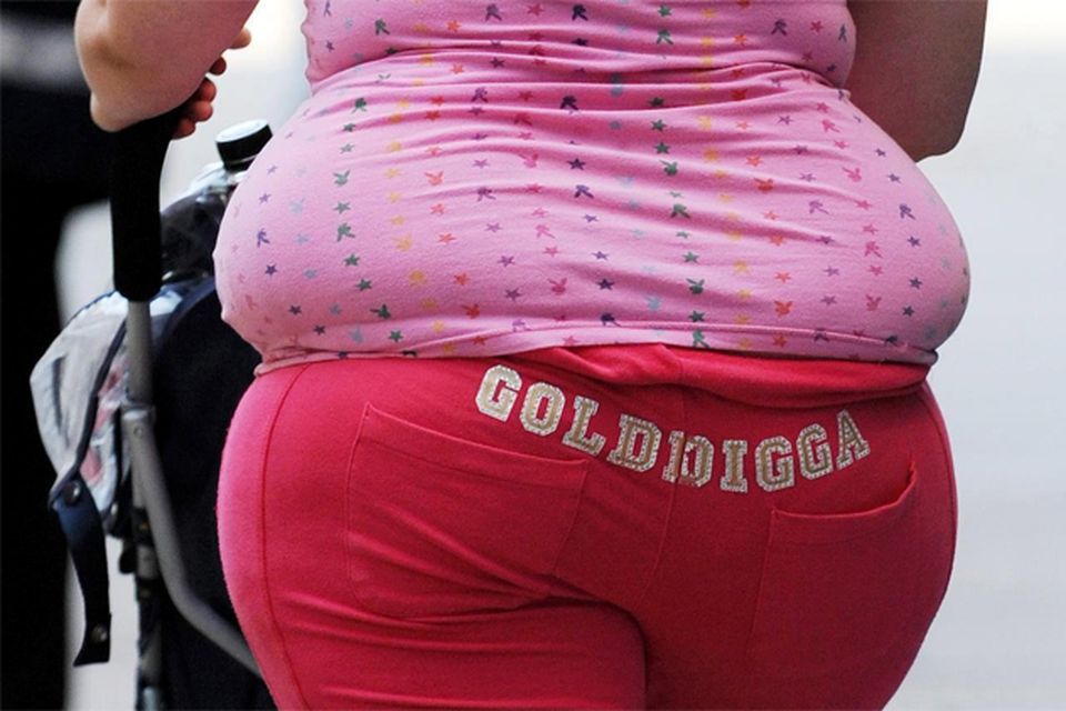 Overweight Fat Woman Legs in Modern Pink Leggings and Sneakers