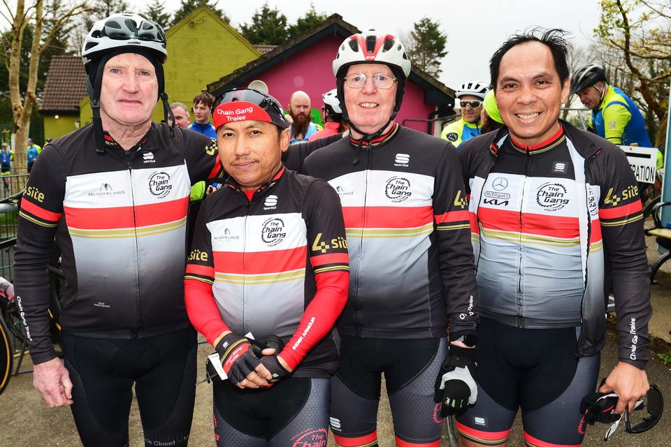 The Chain Gang of Mike Dennehy, John Casapao, Paudie Murphy and Ronan Buckley pictured taking part in the 'Tour de Ballyfinnane' cycle on Saturday. Photo by John Cleary.