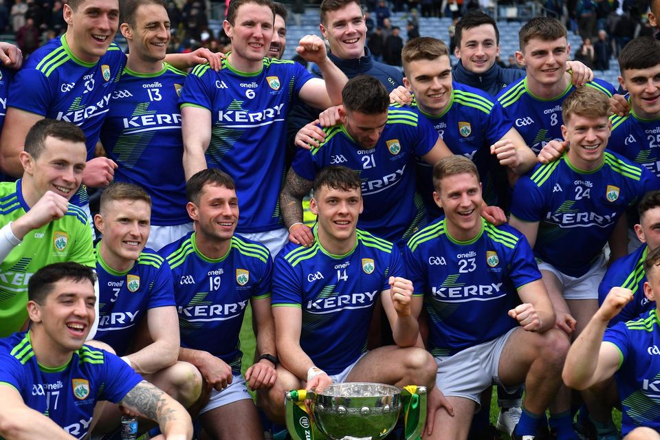 Kerry players celebrate with the cup after the Allianz Football League Division 1 Final victory over Mayo in 2022. Photo: Eóin Noonan/Sportsfile