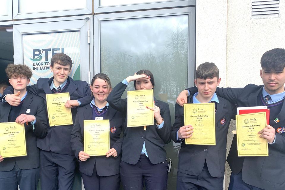 Students from Coláiste Eoin, Hacketstown pictured at the KCETB debate day