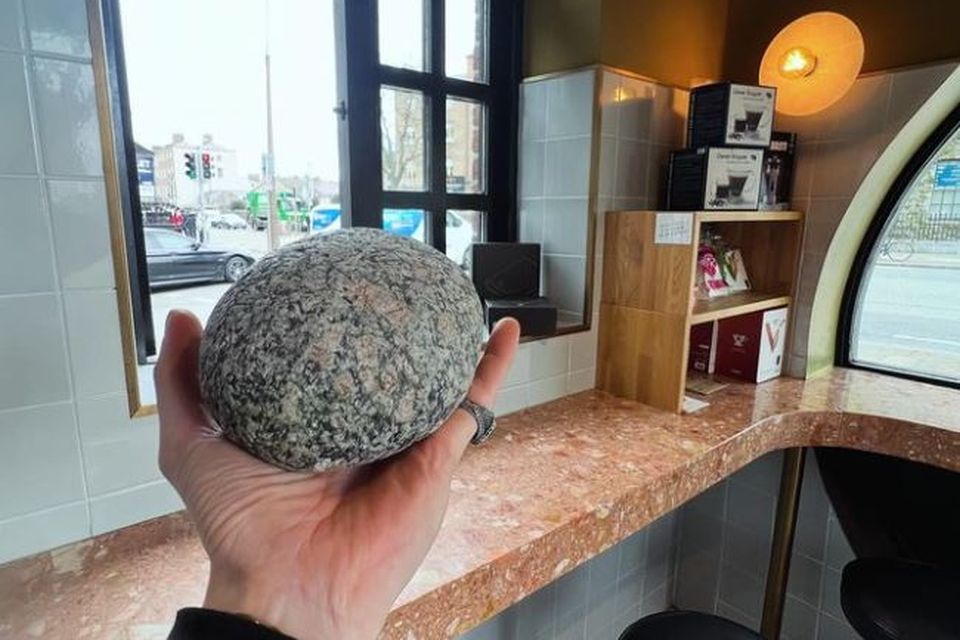A picture of the rock used to smash the window of Perch Coffee on Leeson Street. Pic: @perchcoffee.ie