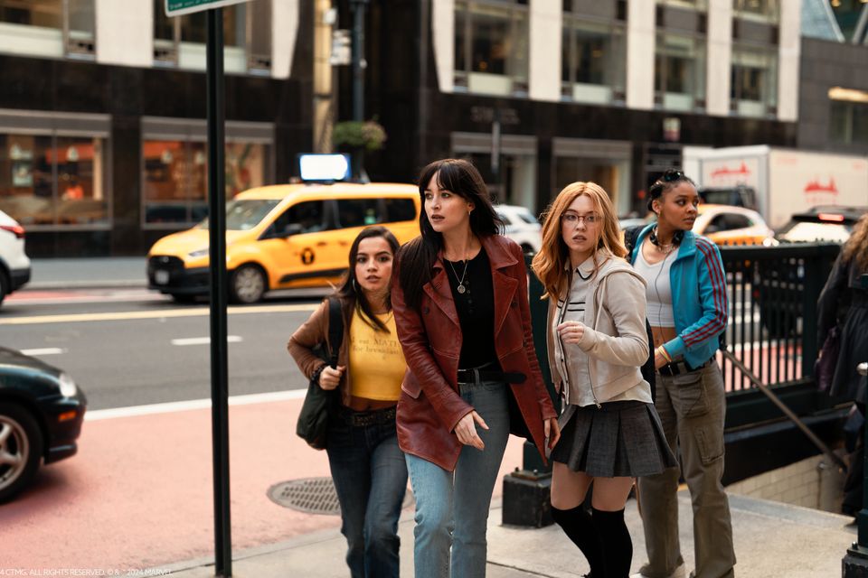 Isabela Merced, Dakota Johnson, Sydney Sweeney and Celeste O’Connor in a frantic search for credibility in ‘Madame Web’