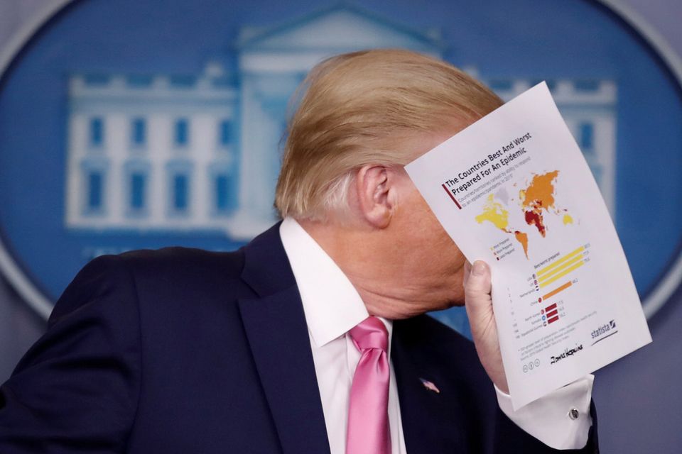 Political gamble: President Donald Trump holds a news conference on the coronavirus outbreak at the White House in Washington yesterday. PHOTO: Reuters