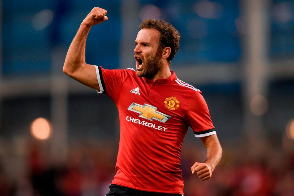 Juan Mata of Manchester United celebrates after scoring his side's second goal during the International Champions Cup match between Manchester United and Sampdoria at the Aviva Stadium in Dublin. Photo by David Fitzgerald/Sportsfile