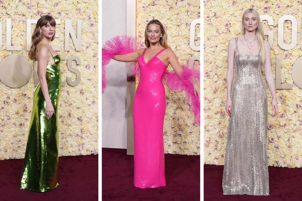 Taylor Swift, Margot Robbie and Elizabeth Debicki arrive on the red carpet at the Golden Globes 2024.