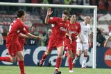 thumbnail: File photo dated 25-05-2005 of Liverpool's Steven Gerrard (centre) celebrates scoring against AC Milan. 
Rebecca Naden/PA Wire.