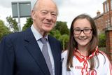 thumbnail: Barney Eastwood, former boxing promoter and former Tyrone All Ireland minor winning player of 1947 and 1948, along with Aoife Byrne, from Agharayan