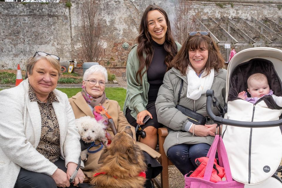 Linda Moore, Betty Keegan, Amy and Mary Moore, Abha Mead with dogs Hammy and Ollie at the Festina Lente Charity Dog Show.