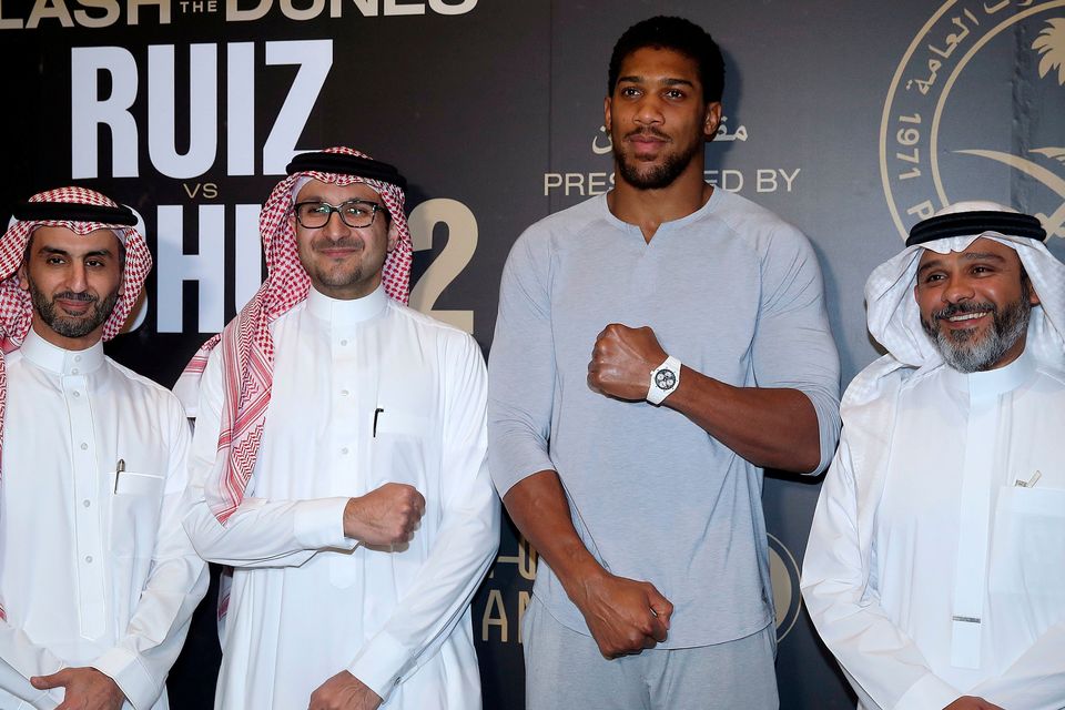Anthony Joshua at the Centria Mall in Riyadh ahead of the heavyweight rematch with Andy Ruiz Jr at the Diriyah Arena on Saturday.  Photo: Nick Potts/PA Wire