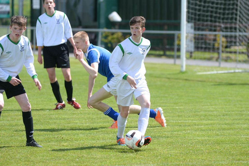 19/05/15.Liam Tracey during the Under 15s soccer final between Colaiste Phadraig CBS and Templeouge College at Peamount Utd.
Pic: Justin Farrelly.
