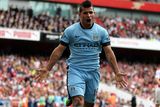 thumbnail: Manchester City's Sergio Aguero celebrates scoring his first goal