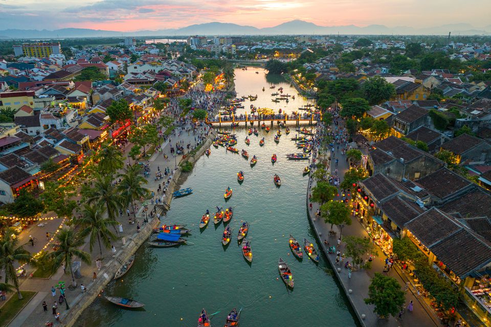 Boats along the river in Hoi An, Vietnam