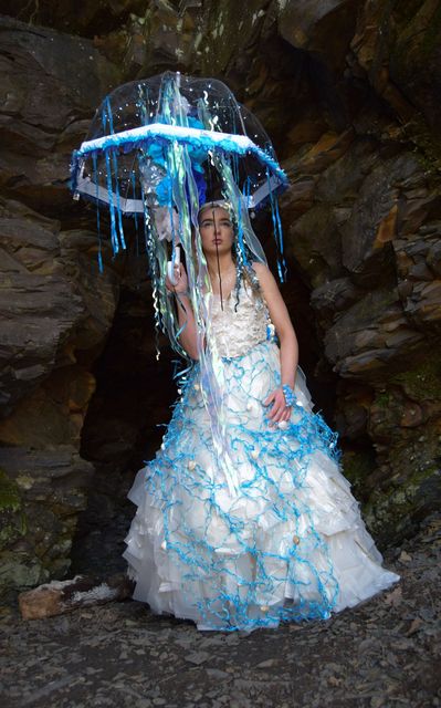 The dress was made out of 130 repurposed plastic bags