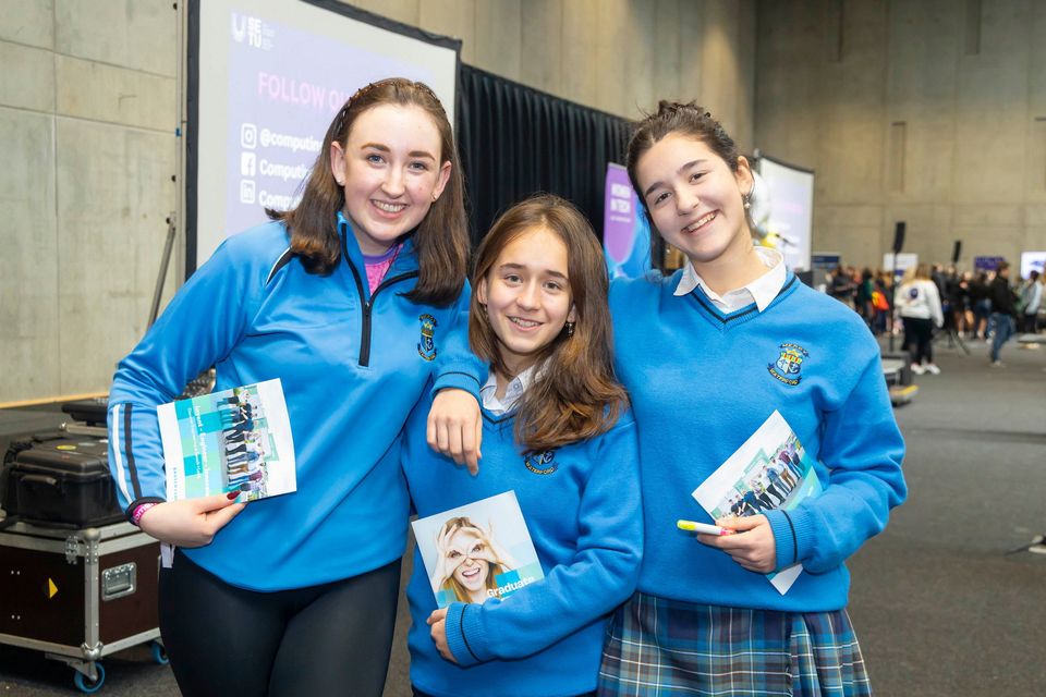 Our Lady of Mercy Secondary School students Rachael Breen, Matilda Bolet and Folini Kachonis pictured at South East Technological University’s (SETU) fifth annual Women in Technology event at the SETU Arena in Waterford.