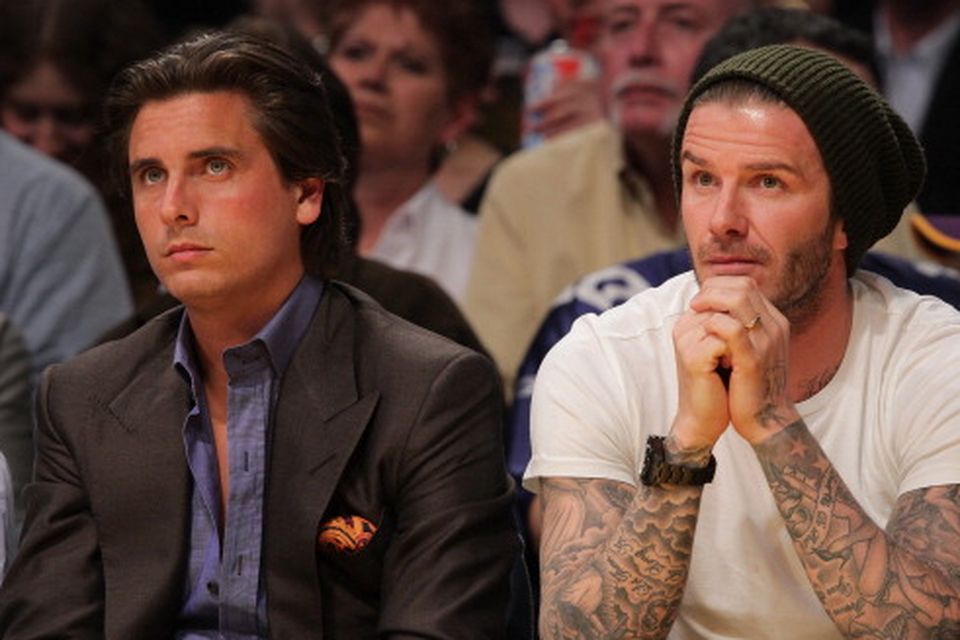 David Beckham (R) and Scott Disick attend a game between the Los Angeles Clippers and the Los Angeles Lakers at Staples Center on January 25, 2012 in Los Angeles, California.  (Photo by Noel Vasquez/Getty Images)