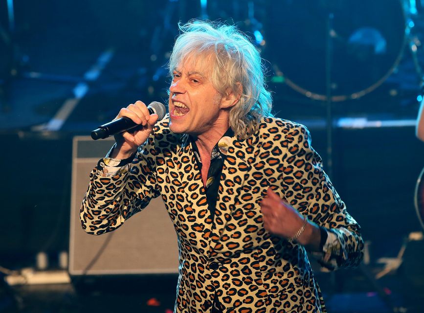 Bob Geldof pictured on stage during the Rock Against Homelessness in the Olympia Theatre