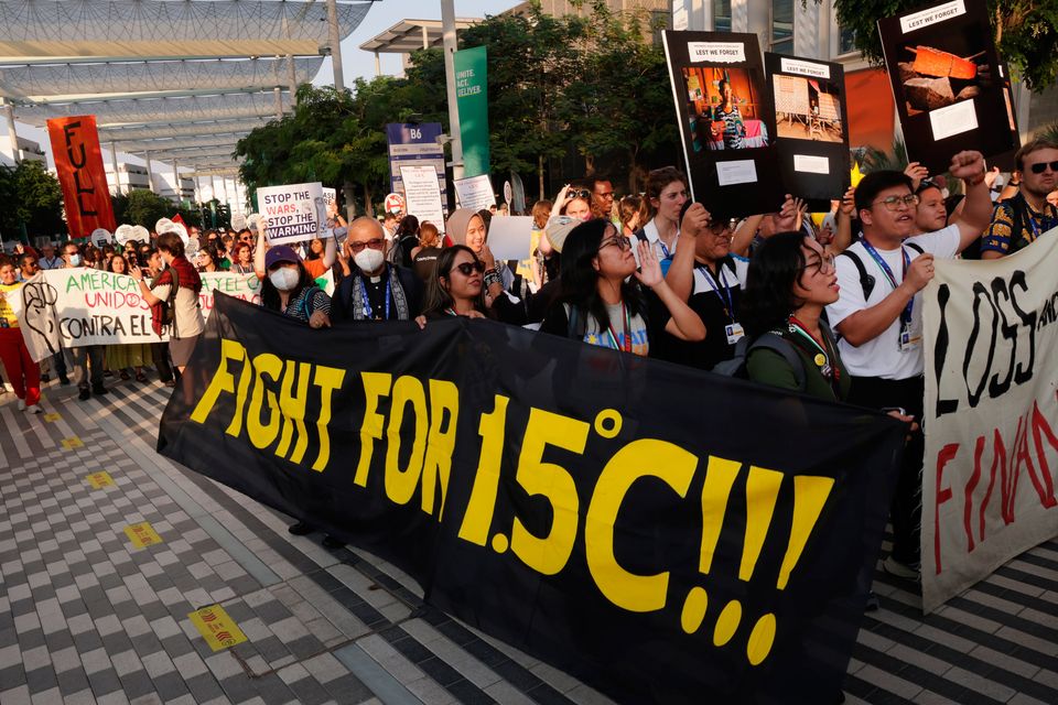 Activists make their point at the Cop28 Climate Conference in Dubai. Photo: Getty