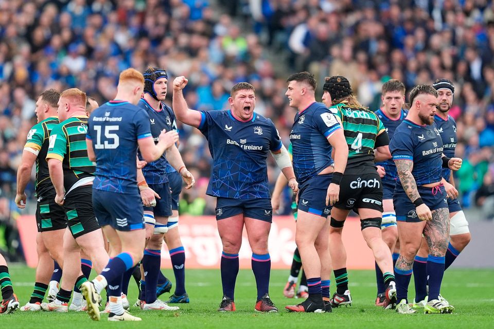 Leinster Rugby's Tadge Furlong celebrates his side’s winning a penalty