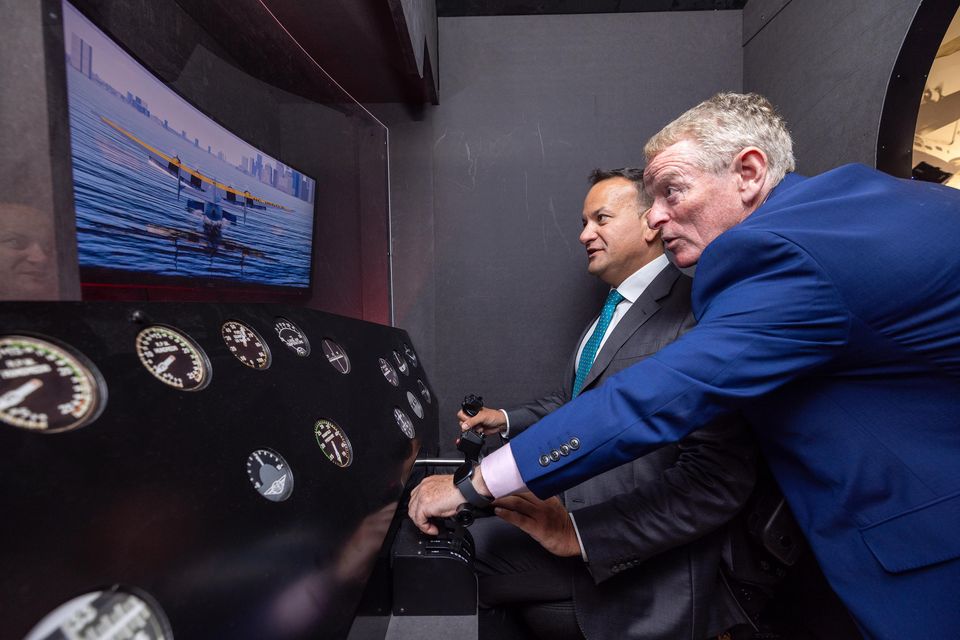 Then-Taoiseach Leo Varadkar at the reopening of the Foynes Flying Boat Museum in 2023. Photo: Arthur Ellis