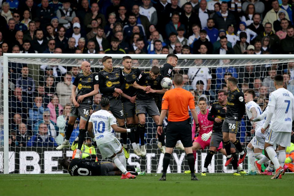 Leeds United's Crysencio Summerville shoots from a direct free kick during the Sky Bet Championship match against Southampton at Elland Road in Leeds.  Image: PA Media