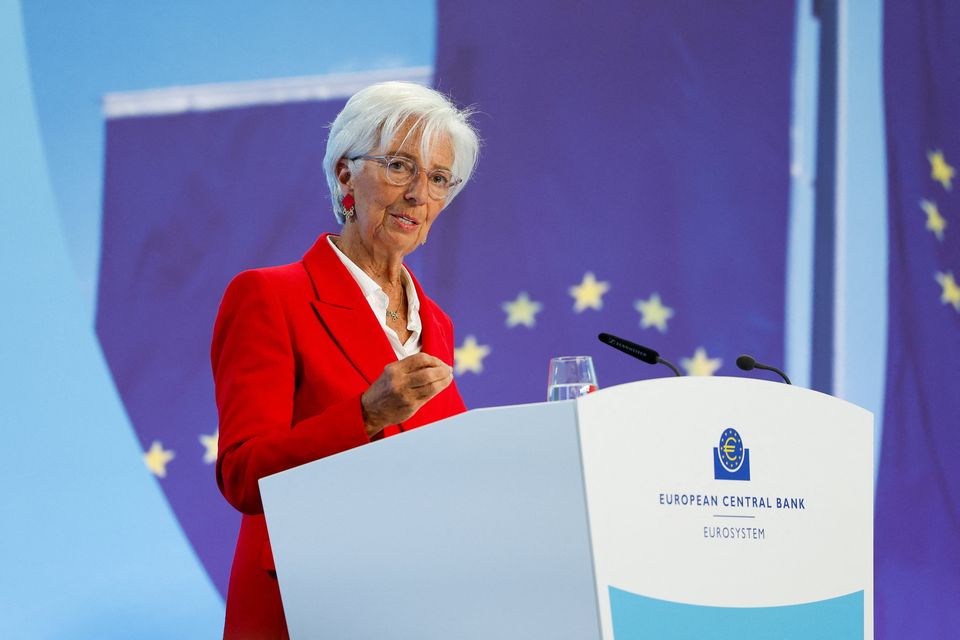 European Central Bank president Christine Lagarde speaks to media after the governing council's meeting in Germany yesterday. Photo: Reuters