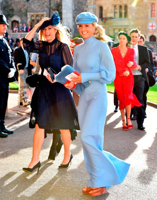 Chelsy Davy (left) and Guest arrive for the wedding of Princess Eugenie to Jack Brooksbank at St George's Chapel in Windsor Castle