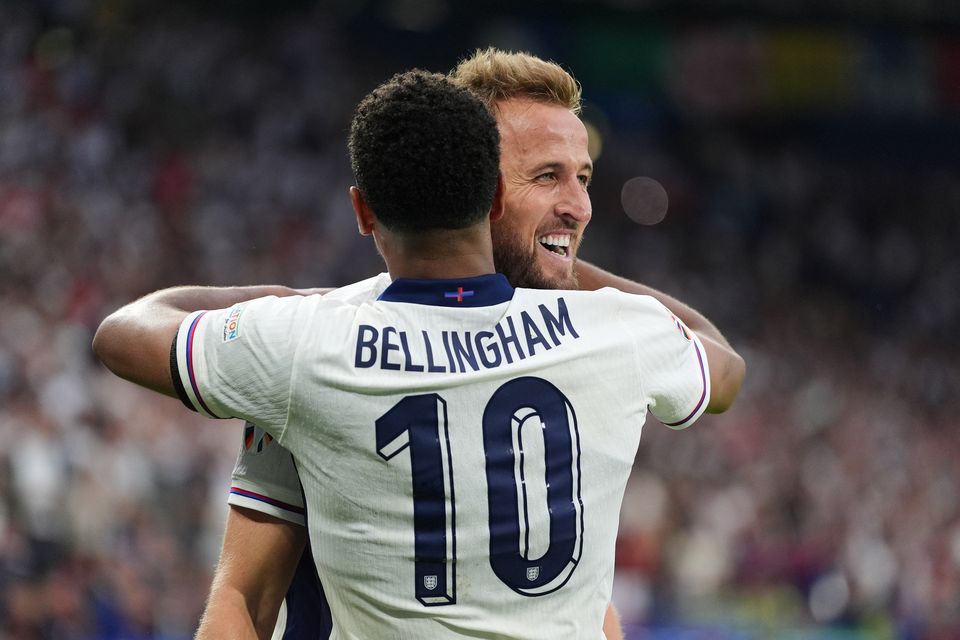 England’s Harry Kane celebrates with Jude Bellingham. Photo: Bradley Collyer/PA