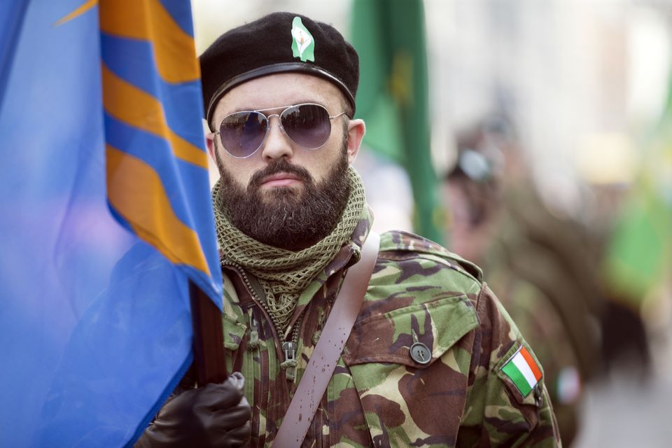 The Colour Party leads off the Saoradh Easter Commemoration in Dublin.
Photo: Tony Gavin 20/4/2019