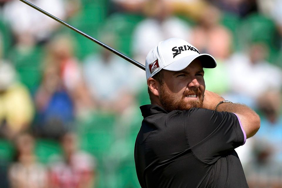 Shane Lowry of Ireland watches his tee shot on the fourth hole during the second round of the British Open Championship at the Royal Liverpool Golf Club in Hoylake