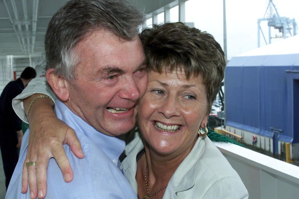 The late Kevin McHugh and his wife Vera McHugh on the inaugural voyage of supertrawler Atlantic Dawn in August 2000. Photo: Martin Nolan