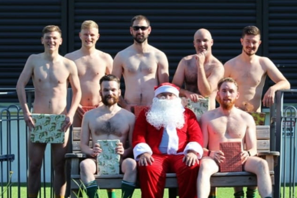 Stylish calendar withmuscular santa claus for 2021