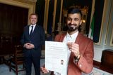 thumbnail: Minister of State for Law Reform, Youth Justice and Immigration, James Browne TD and Zak Moradi, new Irish citizen.