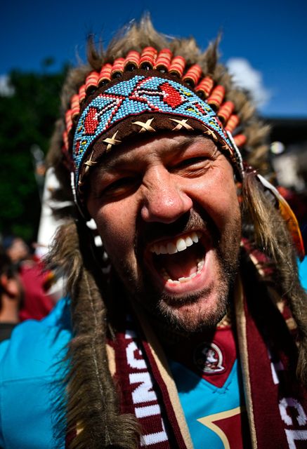 24 August 2024; Florida State supporter Adam Weaver before the 2024 Aer Lingus College Football Classic match between Florida State and Georgia Tech at Aviva Stadium in Dublin. Photo by David Fitzgerald/Sportsfile 