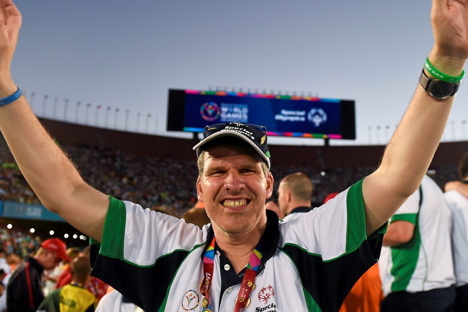 Team Ireland’s Donal O’Mahoney, a member of Sunbeam House Services, from Kilcoole, Co Wicklow, during the opening ceremony of the Special Olympics World Summer Games. Photo: Ray McManus / Sportsfile
