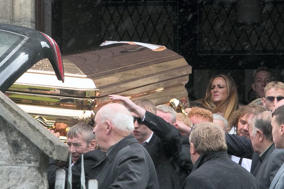 The remains of Andy Connors leave the Church of the Nativity of the Blessed Virgin Mary, Saggart,West Dublin. Photo: Collins